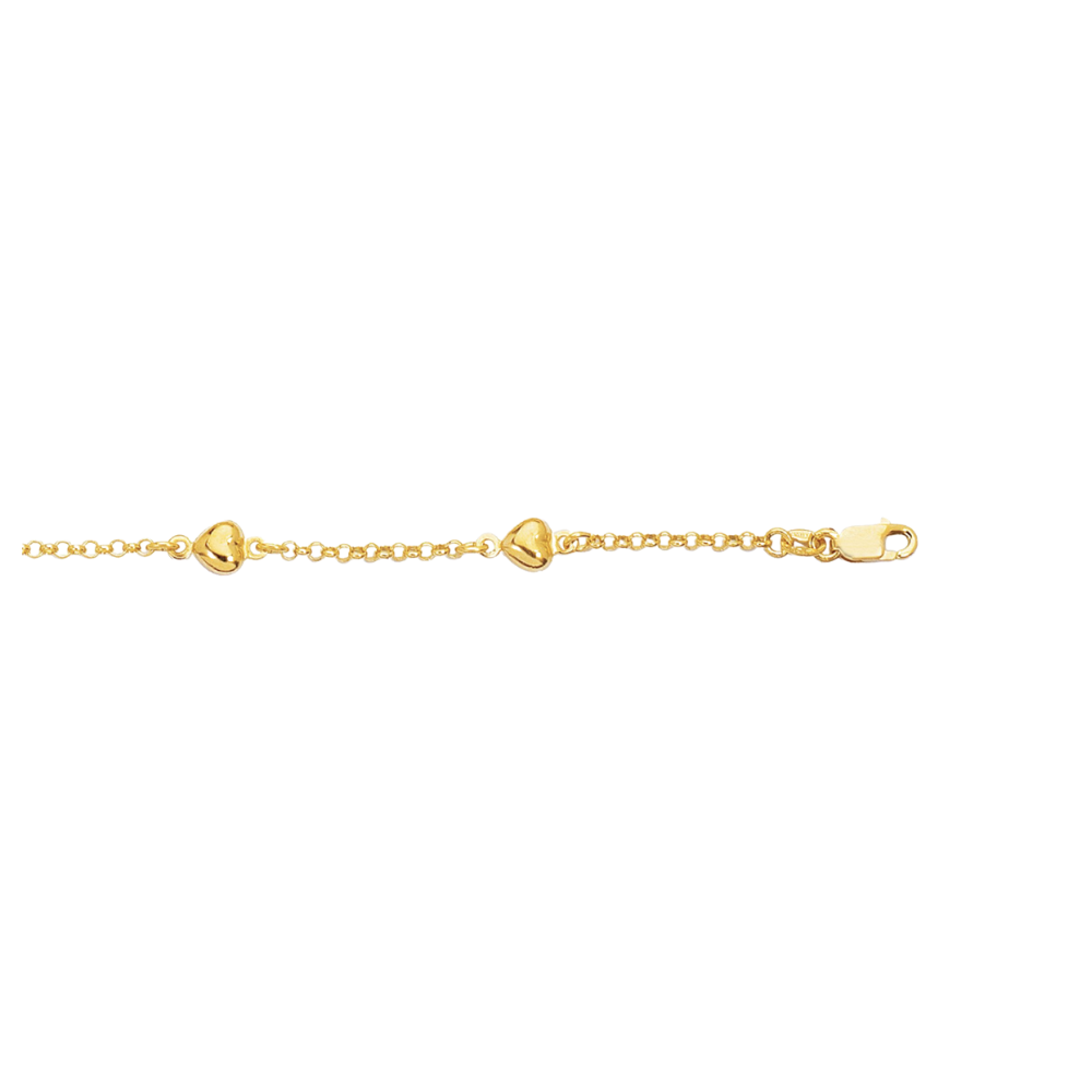 14K Gold Heart Station Link Chain Anklet