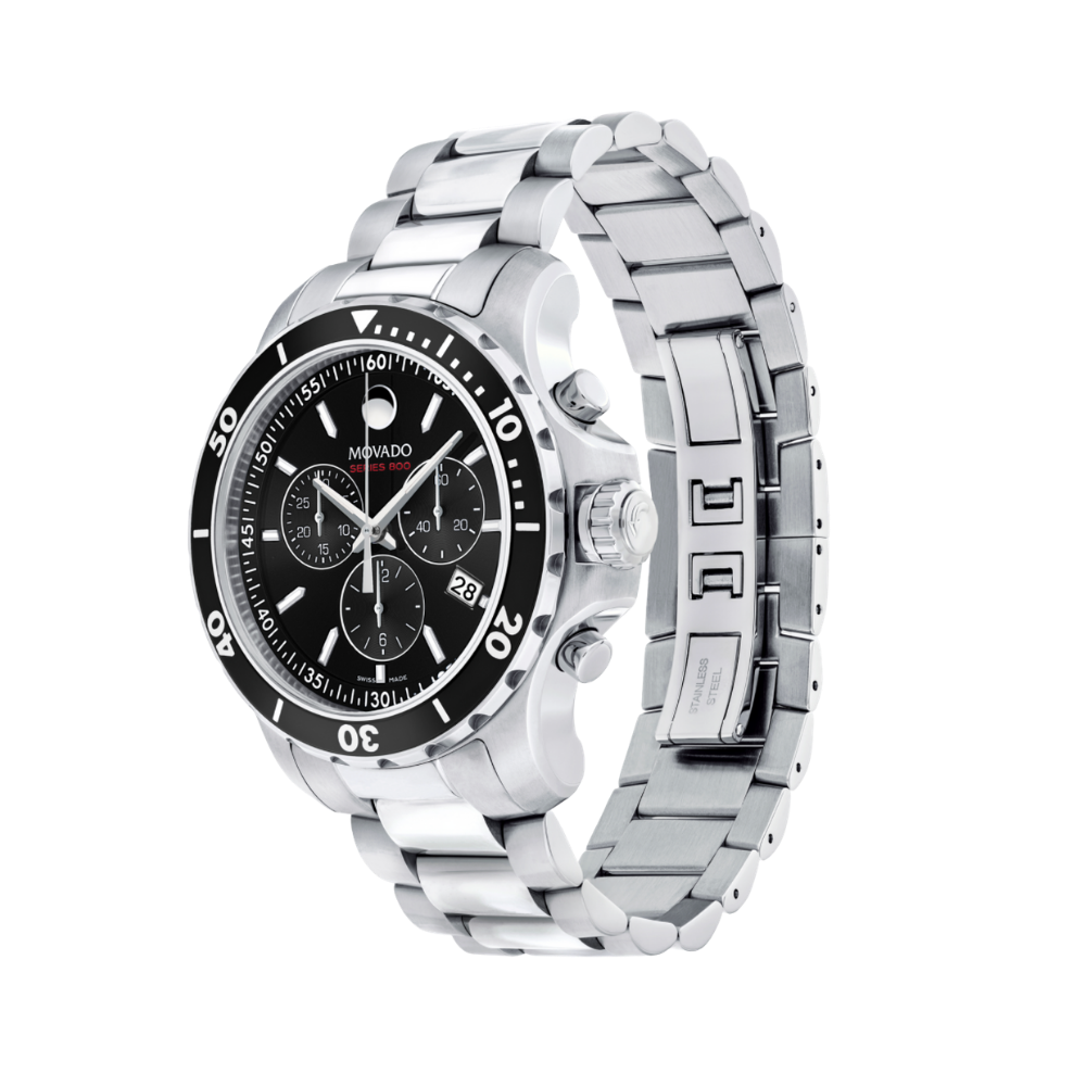 Movado Series 800 Black Dial Stainless Steel Men's Watch