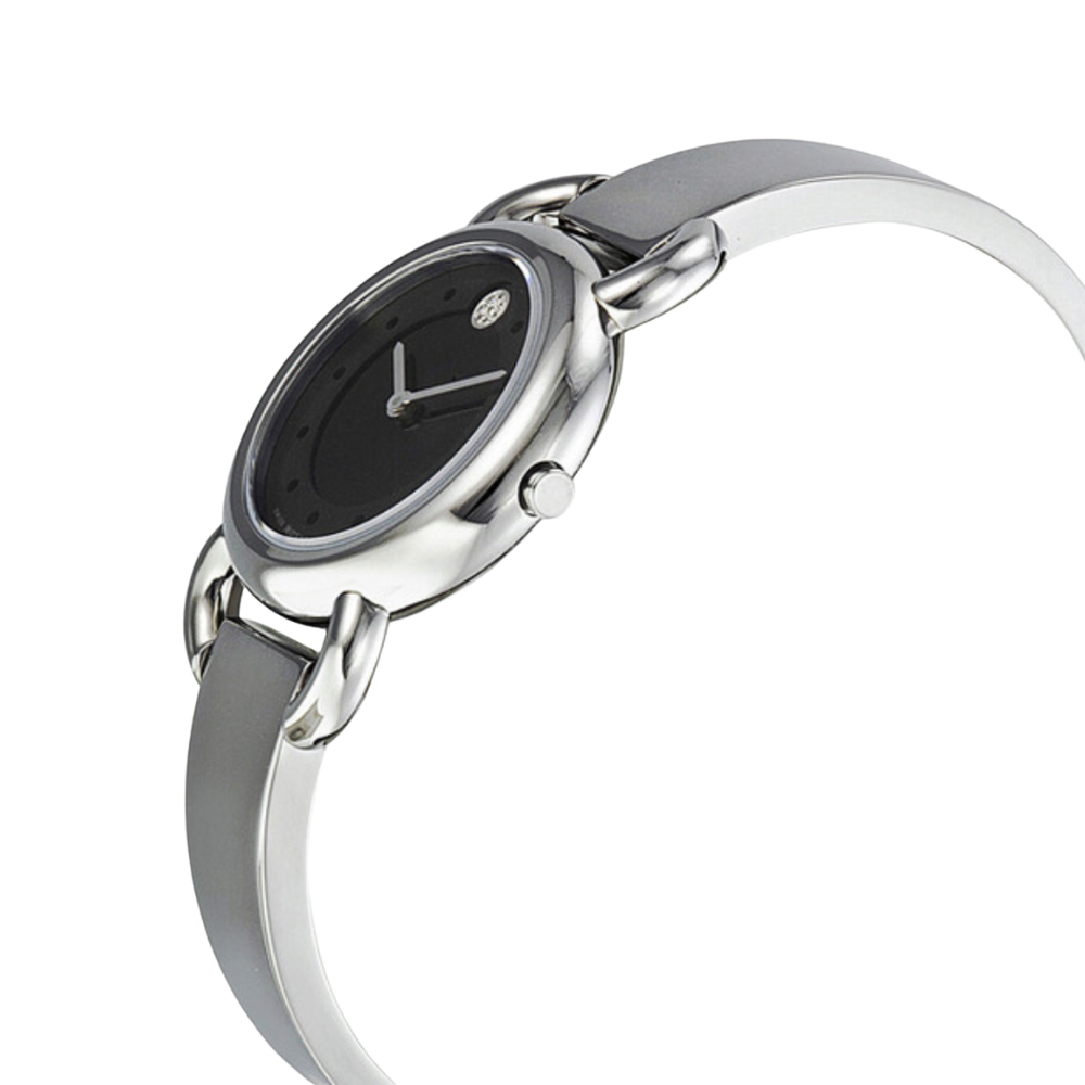 Movado Linio Diamond Black Dial Stainless Steel Bangle Ladies Watch