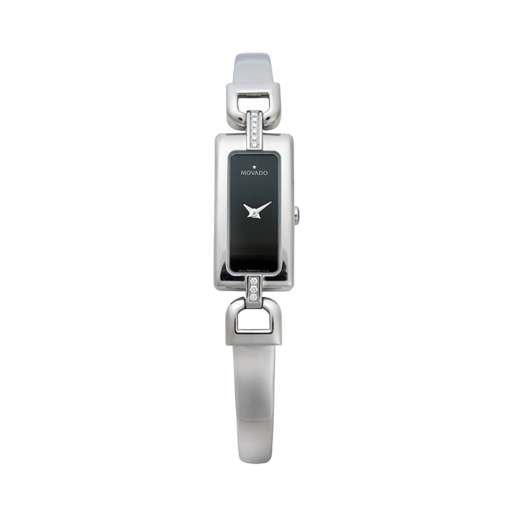 Movado Ladies Watch Vivo Baguette Stainless Black Dial W/ Diamonds