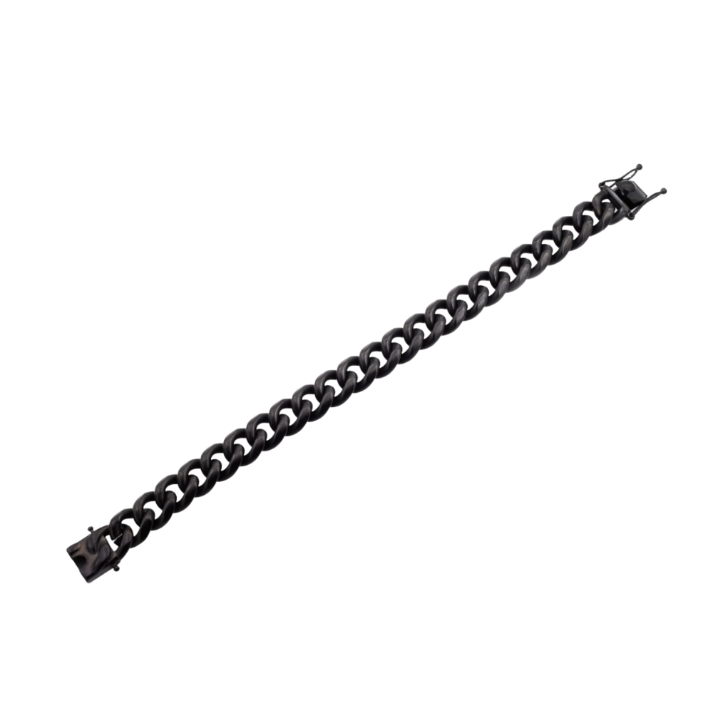 Matte Black Plated Stainless Steel 14mm Miami Cuban Link Chain Bracelet