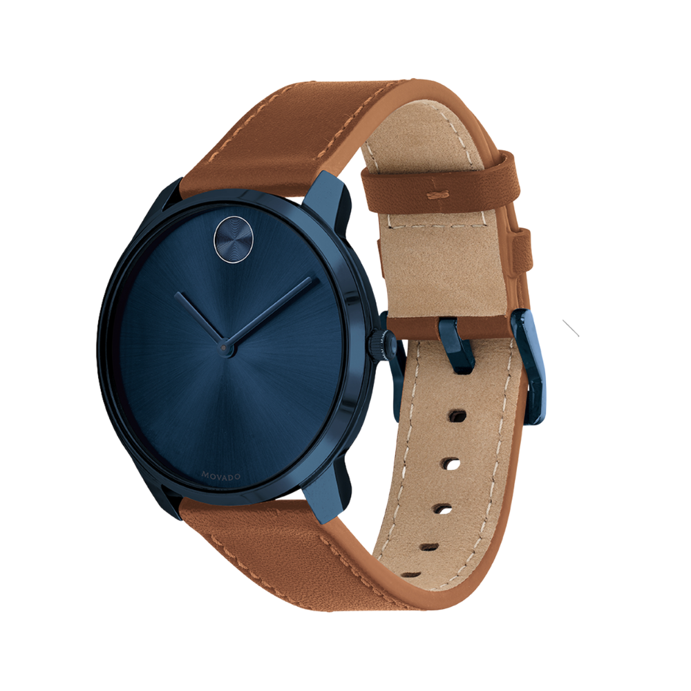 Movado Bold Quartz Blue Dial Brown Leather Men's Watch