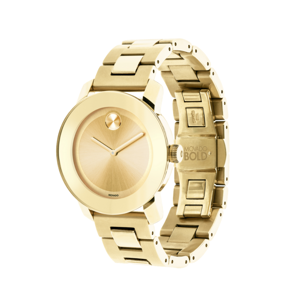 Movado Bold Champagne Dial Yellow Gold Ion-pated Ladies Watch