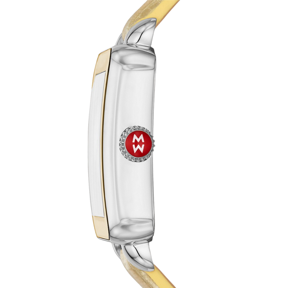 Michele Deco Sport Two-Tone Yellow Gold-Tone Topaz Dial Lizard Watch