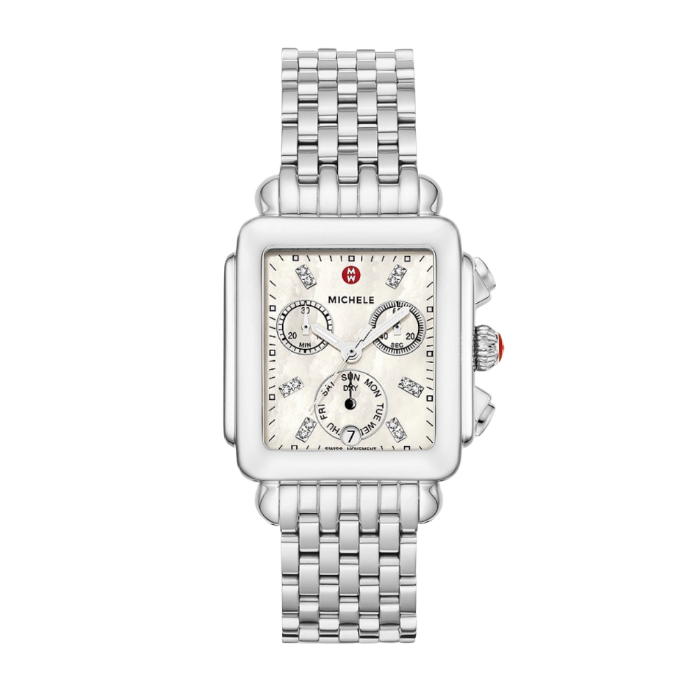 Michele Deco Stainless Diamond Dial Watch