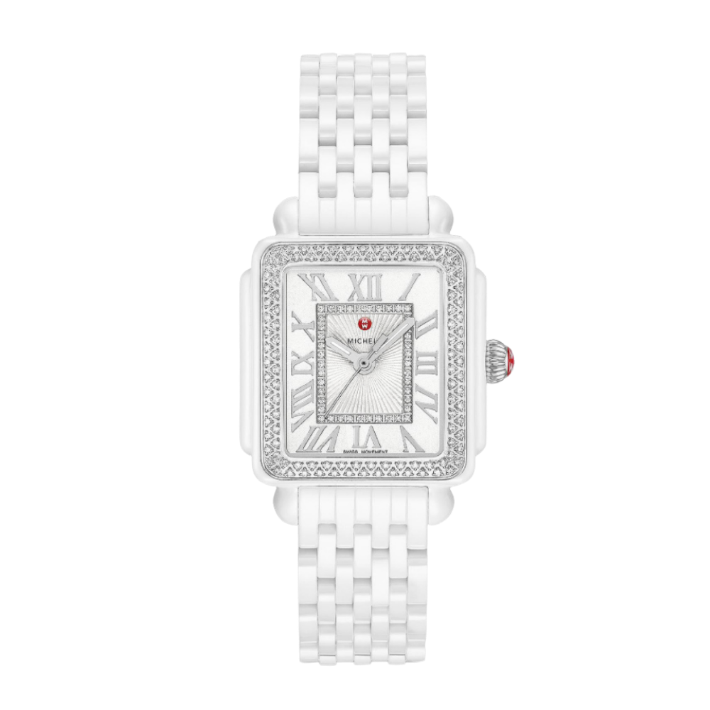 Michele Deco Madison Mid White Ceramic Diamond Watch
