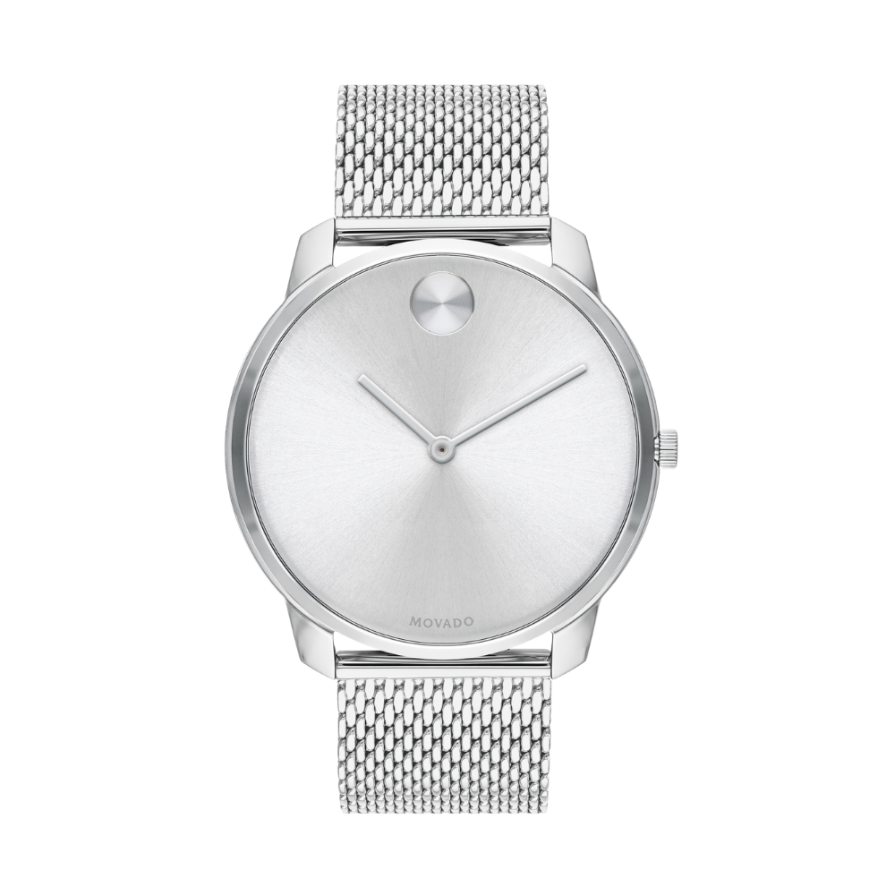 Movado Bold Quartz Silver Dial Stainless Steel Mesh Men's Watch