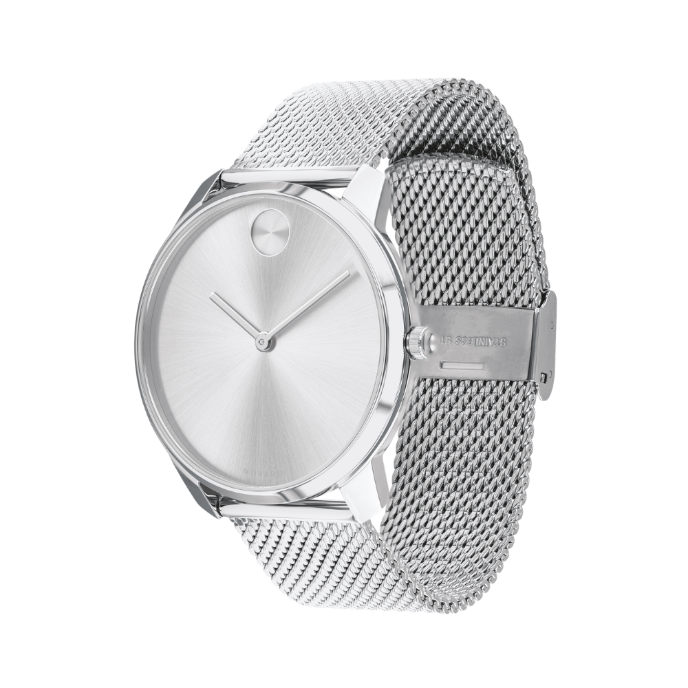 Movado Bold Quartz Silver Dial Stainless Steel Mesh Men's Watch
