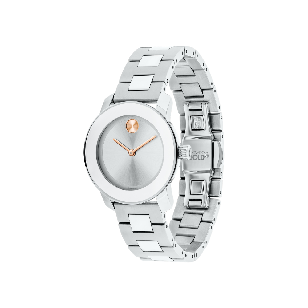 Movado Bold Silver Sunray Dial Stainless Steel Ladies Watch