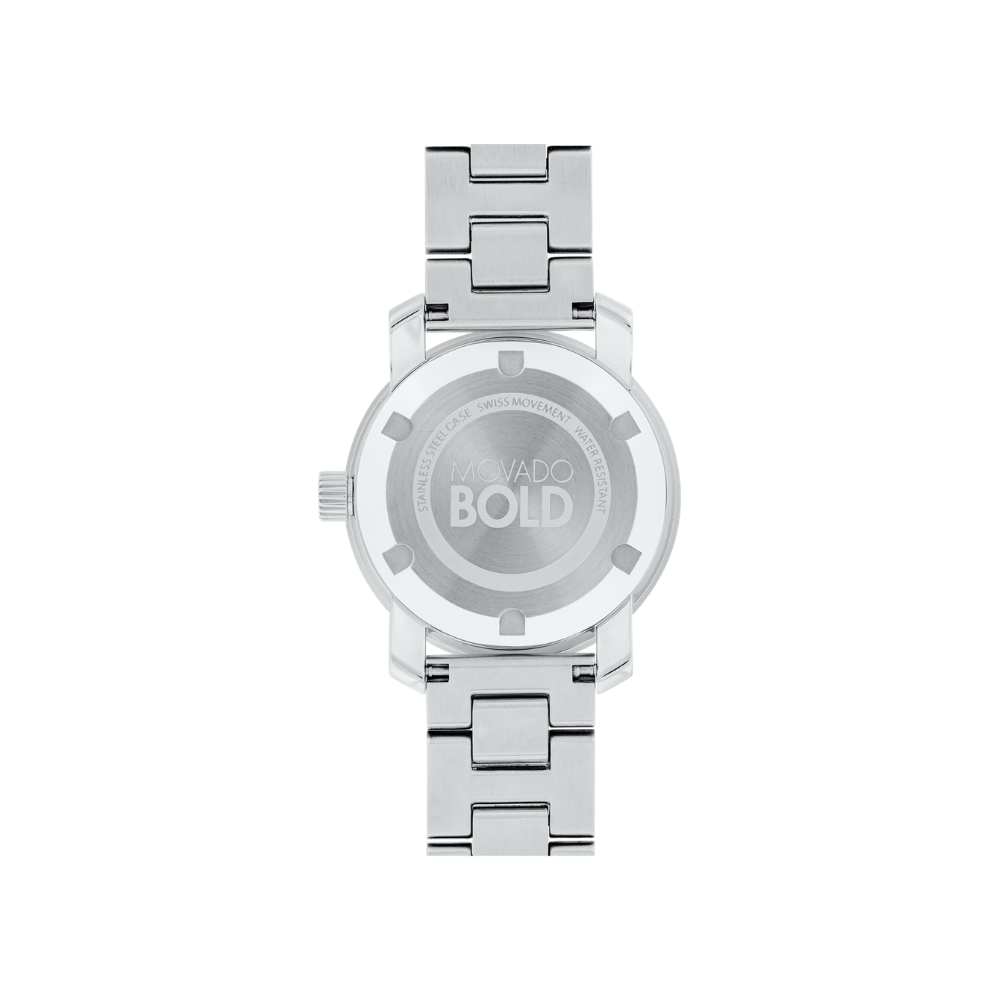 Movado Bold Silver Sunray Dial Stainless Steel Ladies Watch
