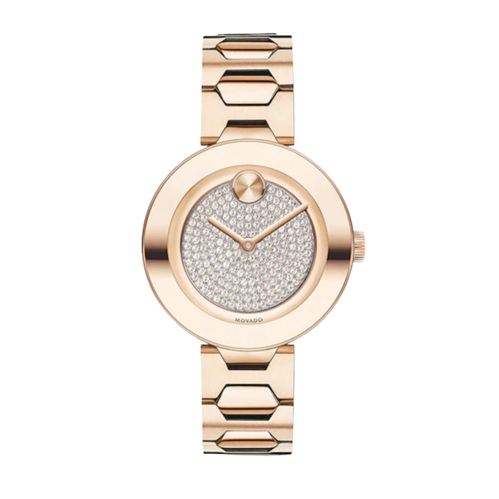 Movado Bold Crystal Pavé Rose Gold Tone Ladies Watch