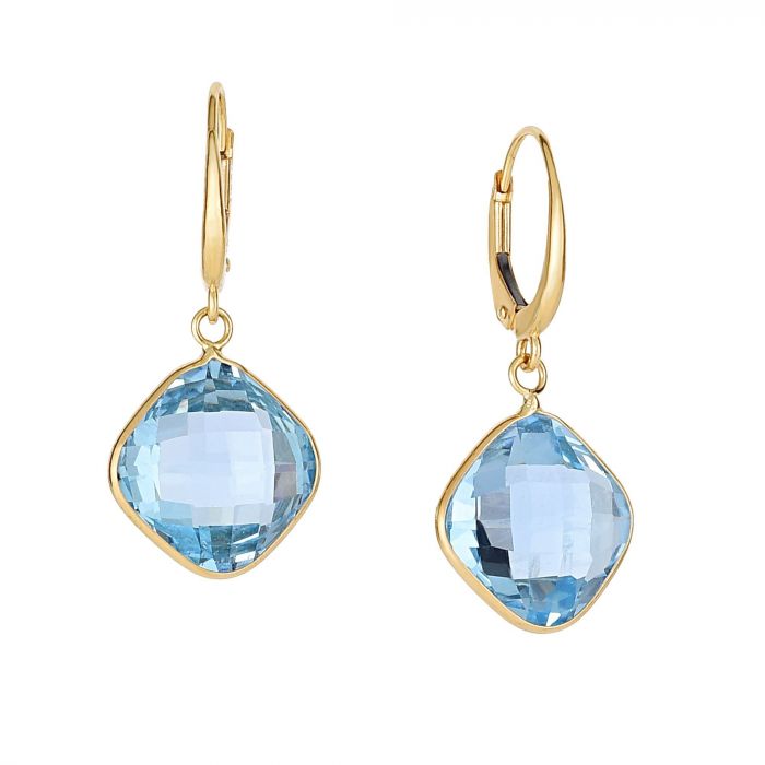 Blue Topaz Cushion Drop Earrings