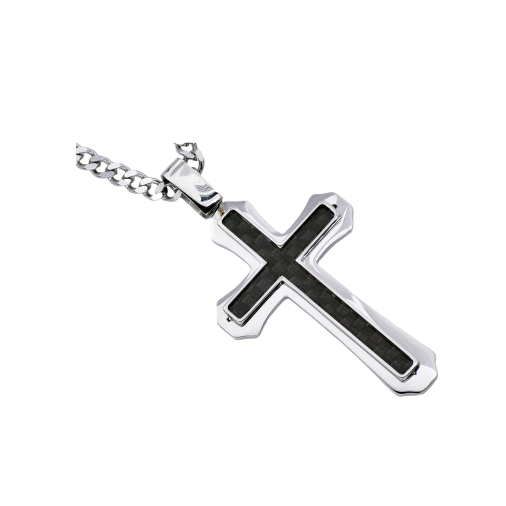 Carbon Fiber Stainless Steel Cross Pendant