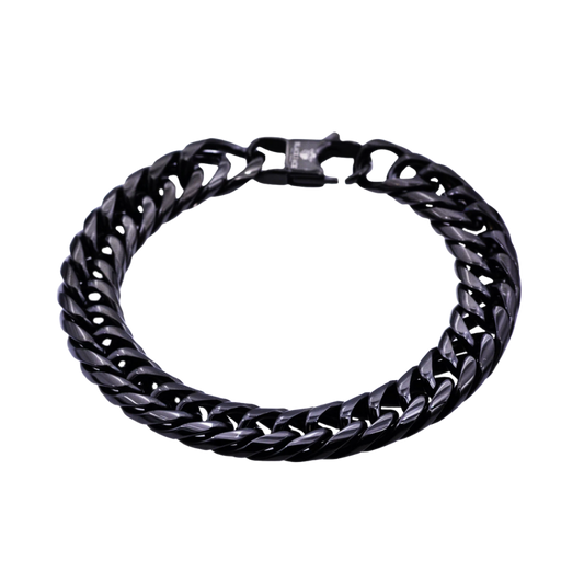 Black Plated Stainless Steel Double Cuban Link Chain Bracelet