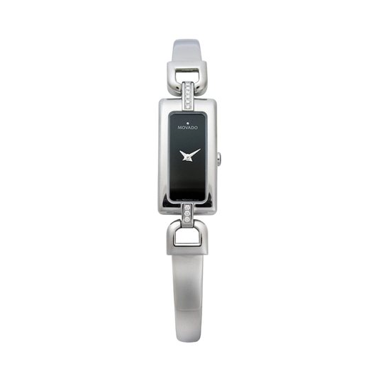 Movado Ladies Watch Vivo Baguette Stainless Black Dial W/ Diamonds