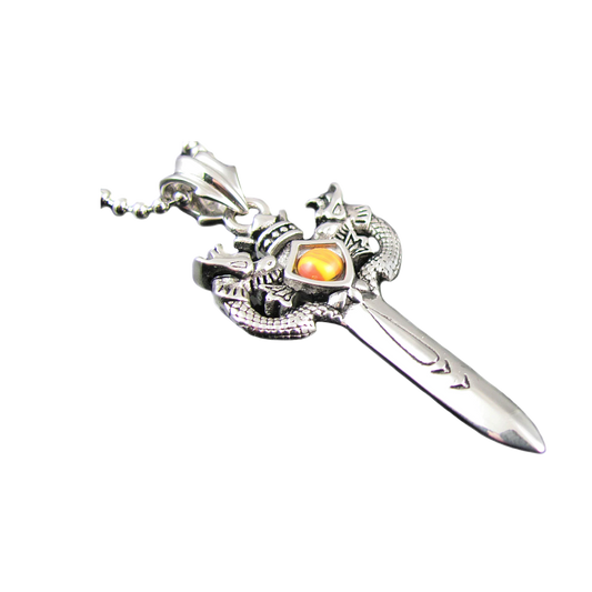 Stainless Steel Sword Pendant With Amber Gemstone
