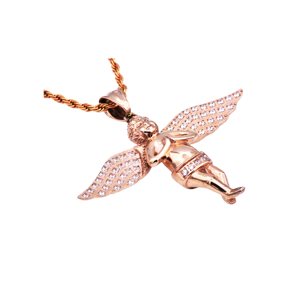 Rose Stainless Steel Cherub Pendant