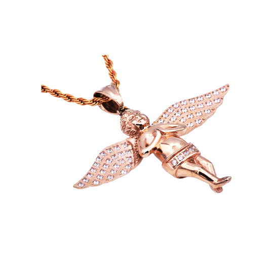 Rose Stainless Steel Cherub Pendant