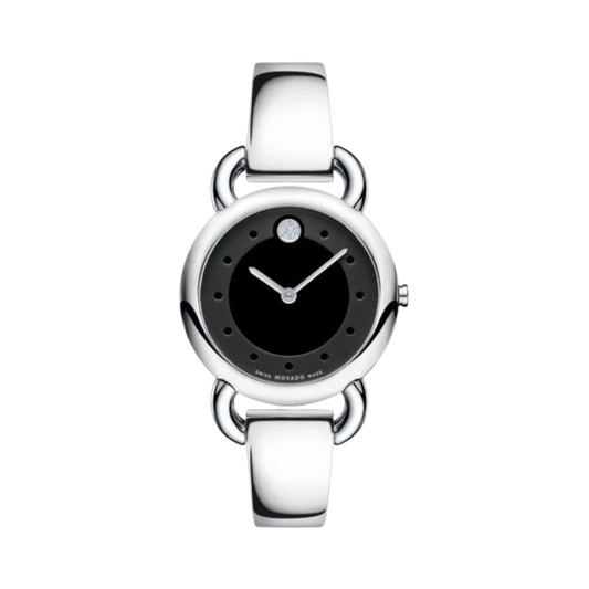 Movado Linio Diamond Black Dial Stainless Steel Bangle Ladies Watch