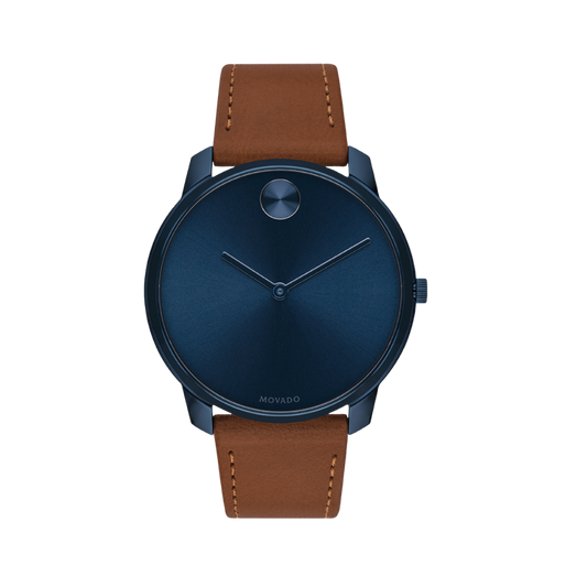 Movado Bold Quartz Blue Dial Brown Leather Men's Watch