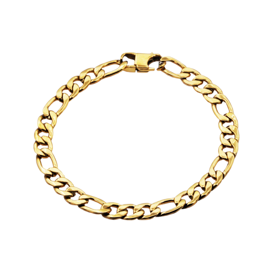 Gold Stainless Steel Figaro Link Chain Bracelet