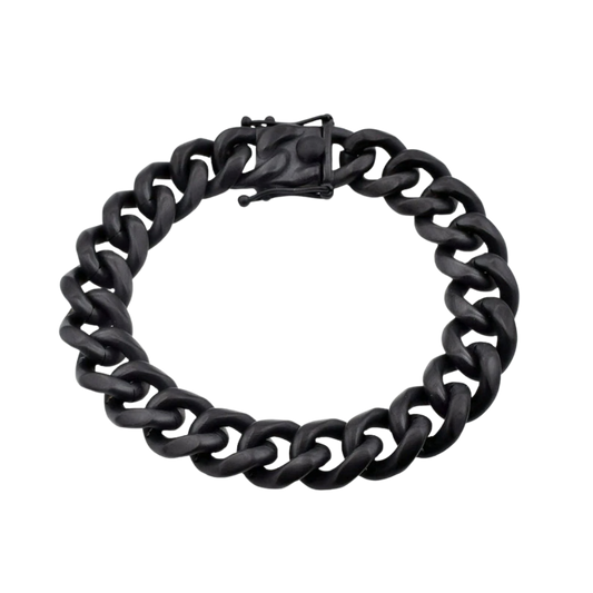 Matte Black Plated Stainless Steel 14mm Miami Cuban Link Chain Bracelet