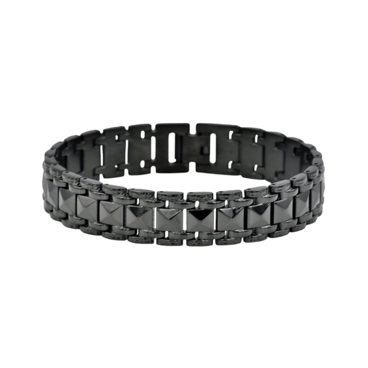 Black Plated Stainless Steel Pyramid Link Bracelet