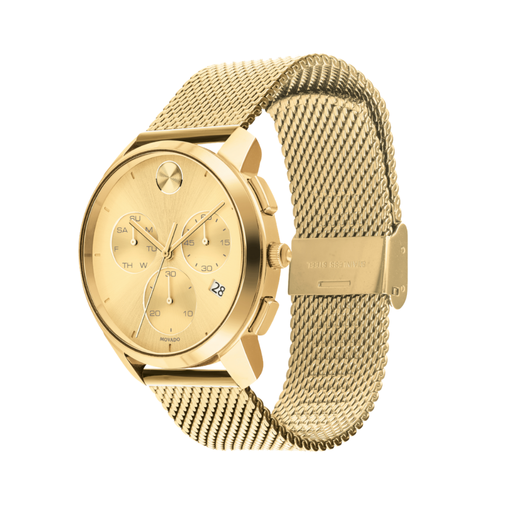 Movado Bold Thin Chronograph Quartz Gold Dial Men's Watch