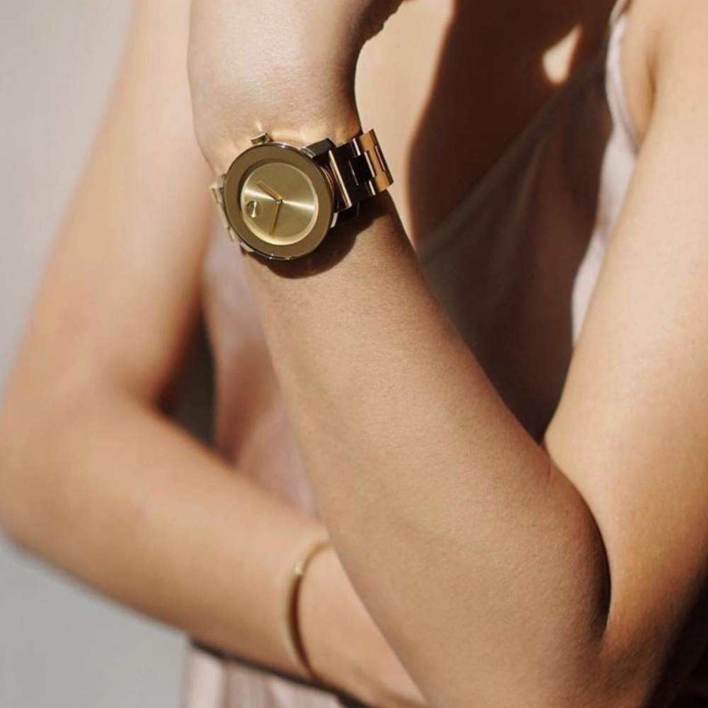 Movado Bold Champagne Dial Yellow Gold Ion-pated Ladies Watch