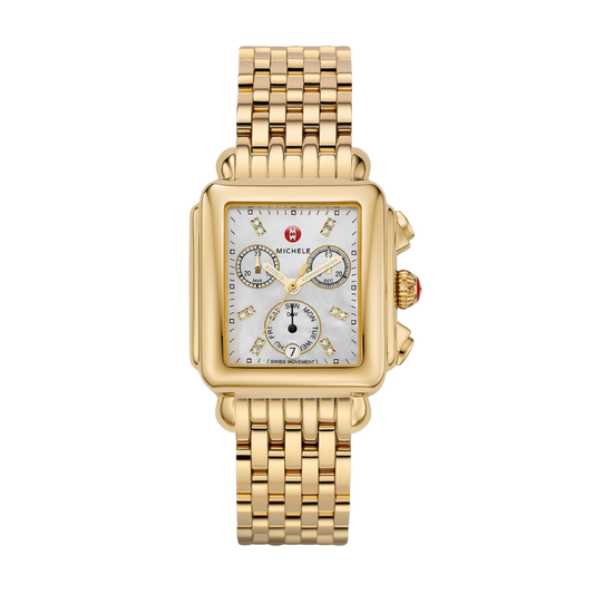 Michele Deco Diamond Dial 18K Gold Watch