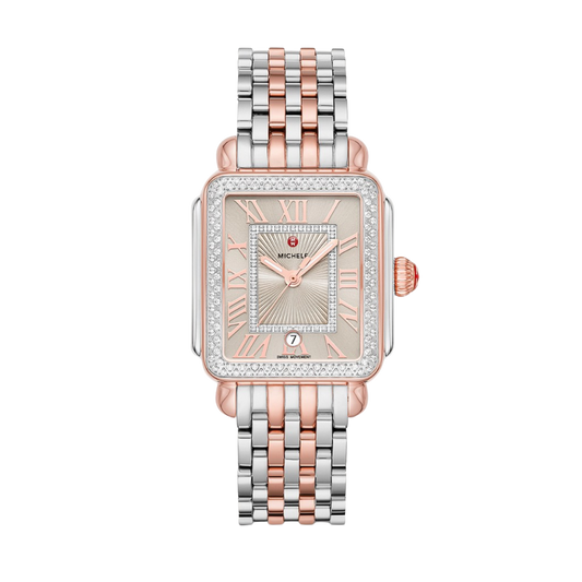 Michele Deco Madison Two-Tone Pink Gold Diamond Watch