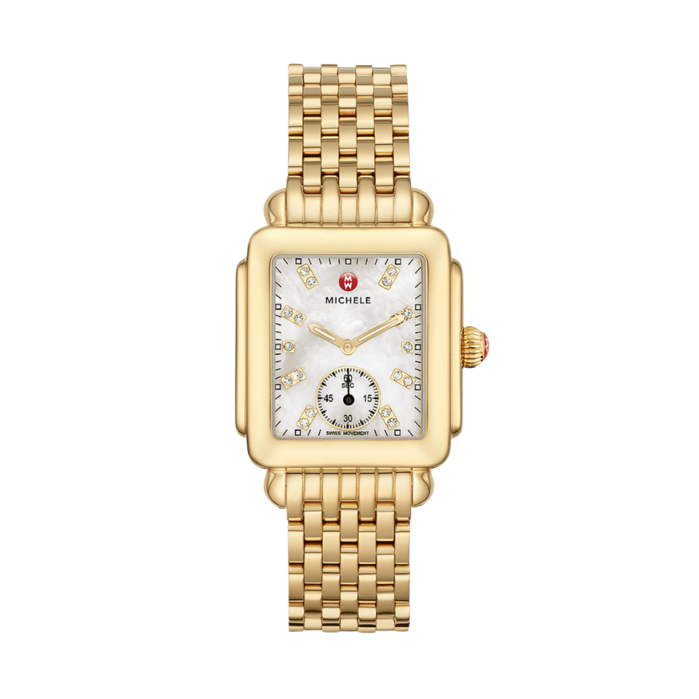 Michele Deco Mid 18K Gold Diamond Dial Watch