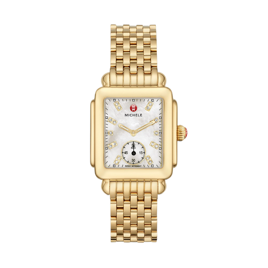 Michele Deco Mid 18K Gold Diamond Dial Watch