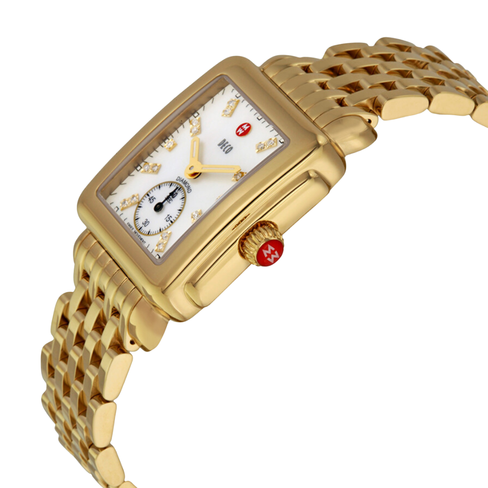 Michele Deco Mid 18K Gold Diamond Dial Watch