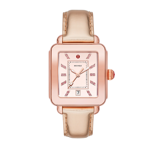 Michele Deco Sport High Shine Pink Gold and Pink Leather Watch