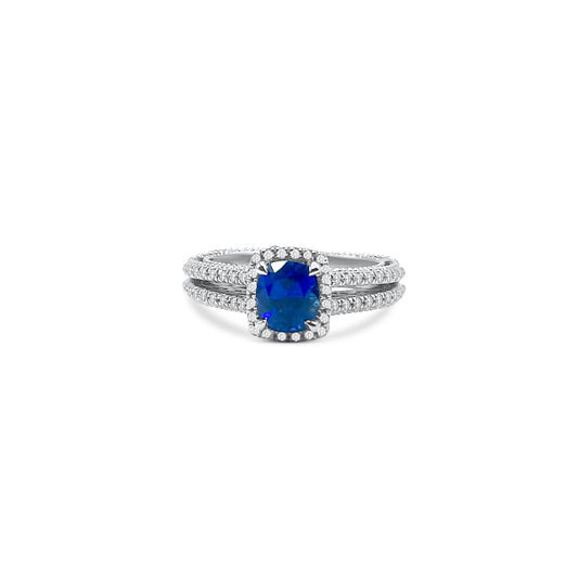 Platinum Diamond and Sapphire Engagement Ring