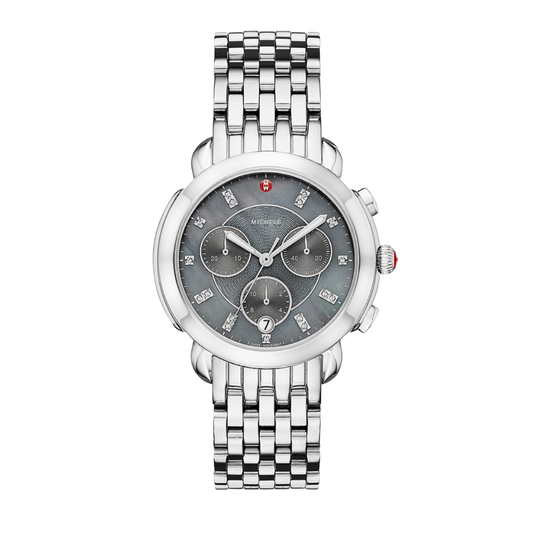 Michele Sidney Stainless Diamond Dial Watch
