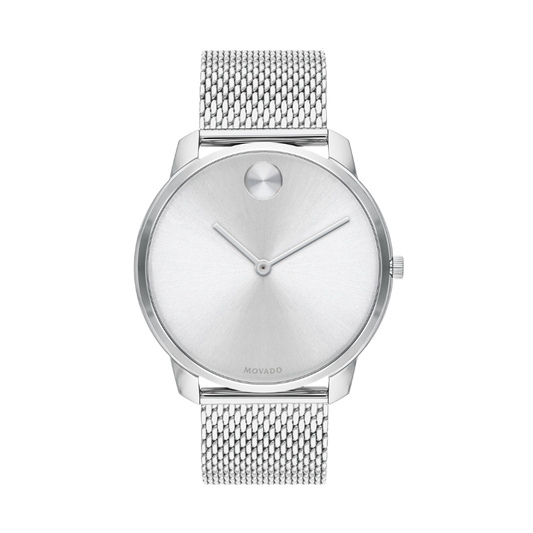 Movado Bold Quartz Silver Dial Stainless Steel Mesh Men's Watch