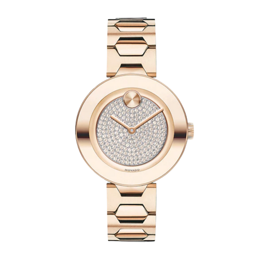 Movado Bold Crystal Pavé Rose Gold Tone Ladies Watch