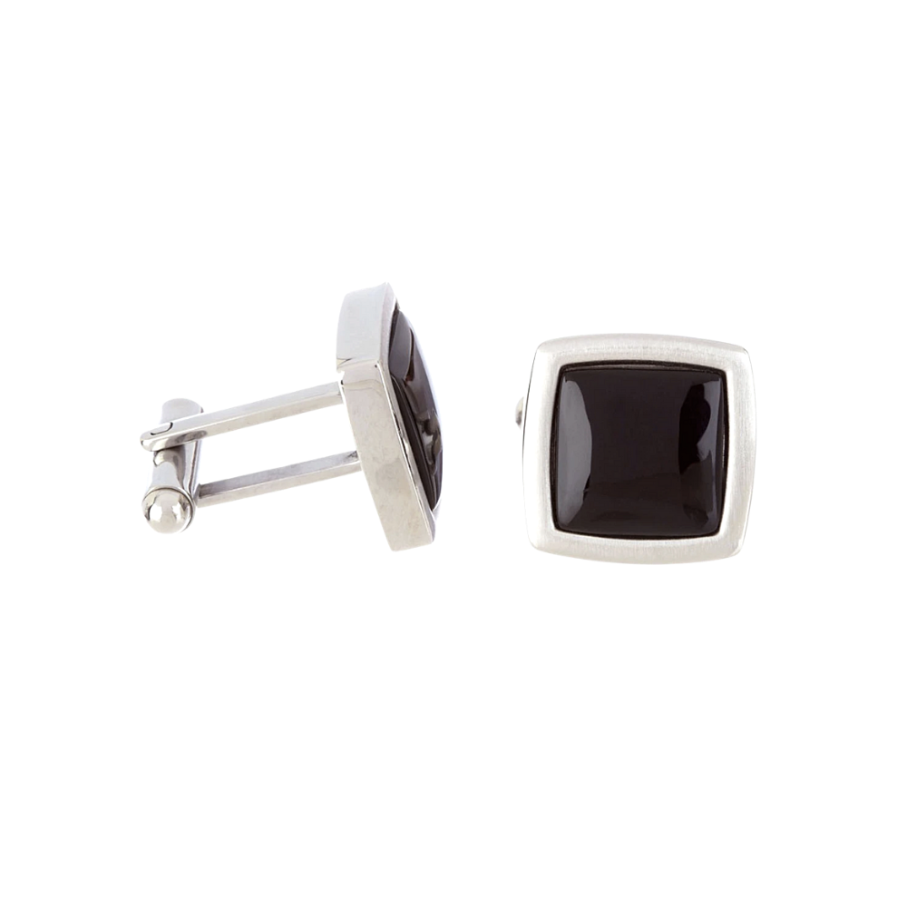 Genuine Black Onyx Stainless Steel Cuff Links