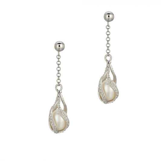 Sterling Silver Enclosed Pearl Earrings