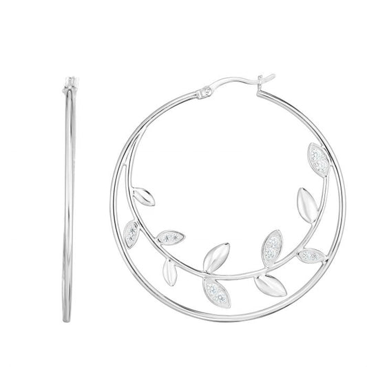 Sterling Silver CZ Vine Hoop Earrings