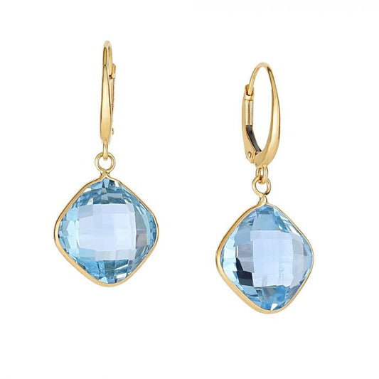 Blue Topaz Cushion Drop Earrings